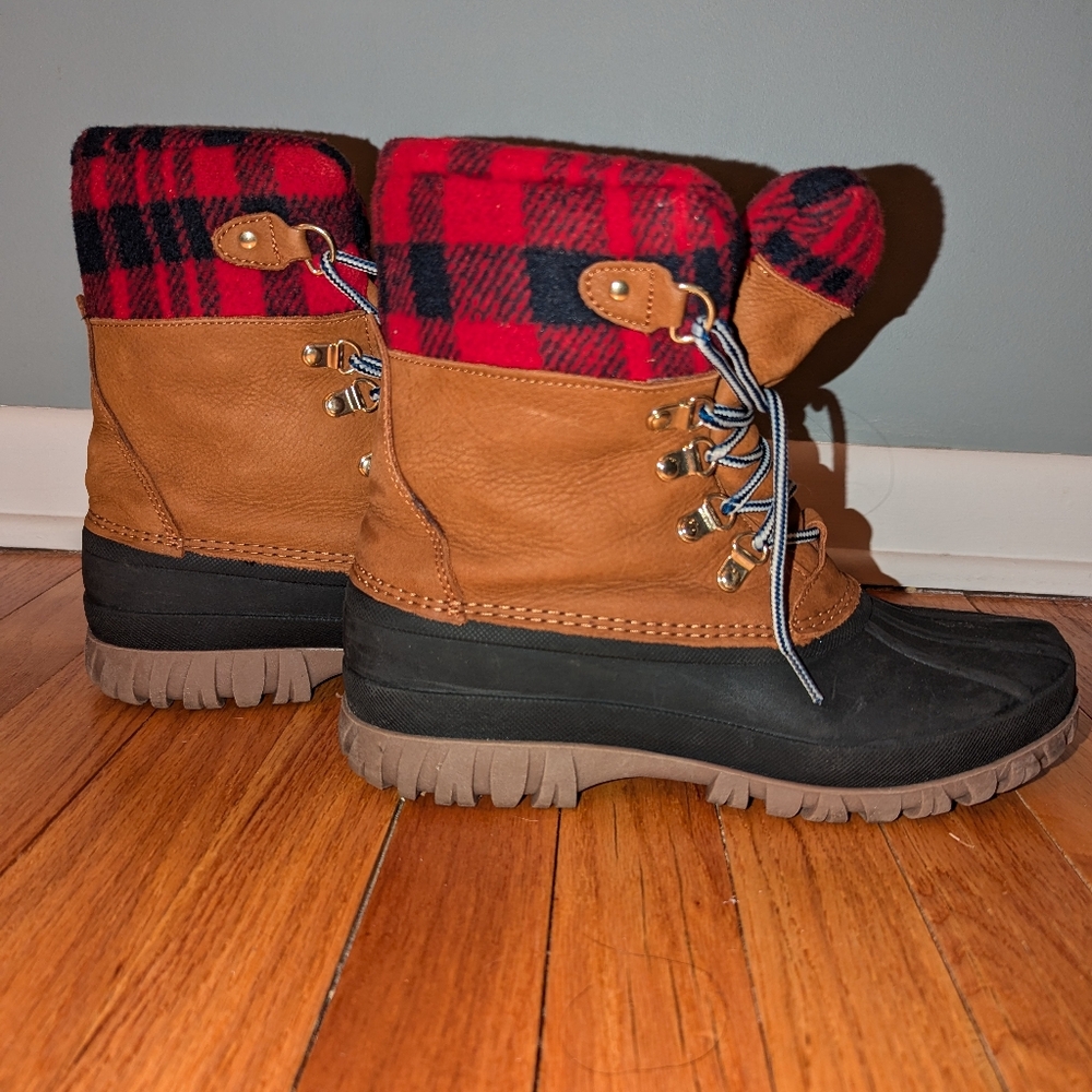 J. Crew Nubuck Red Plaid Flannel Winter Duck Boots H1891 Women's 9M